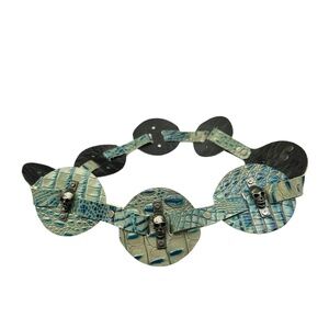 THOMAS WYLDE Croc Embossed Gladiator Leather Belt With Skull Made In USA Med